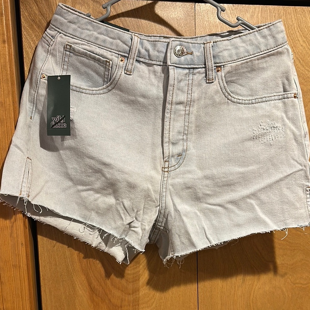 Wild Fable Cream and Blue Jean Shorts Raw Edge